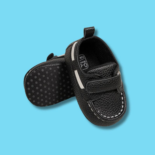 Chaussures Bébé Cuir Doux avec Semelle Souple, mini chaussure pour bébé, noir